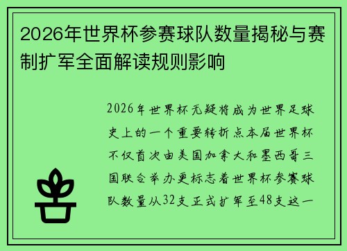 2026年世界杯参赛球队数量揭秘与赛制扩军全面解读规则影响